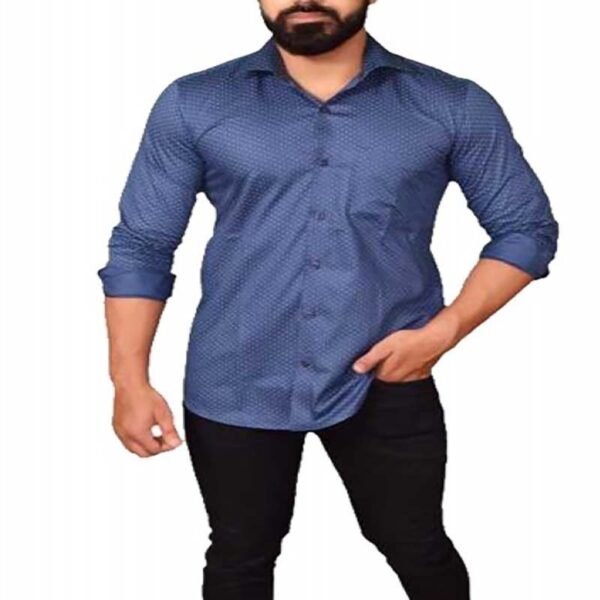 Baccote Men Regular Fit Floral Print Spread Collar Casual Shirt Blue