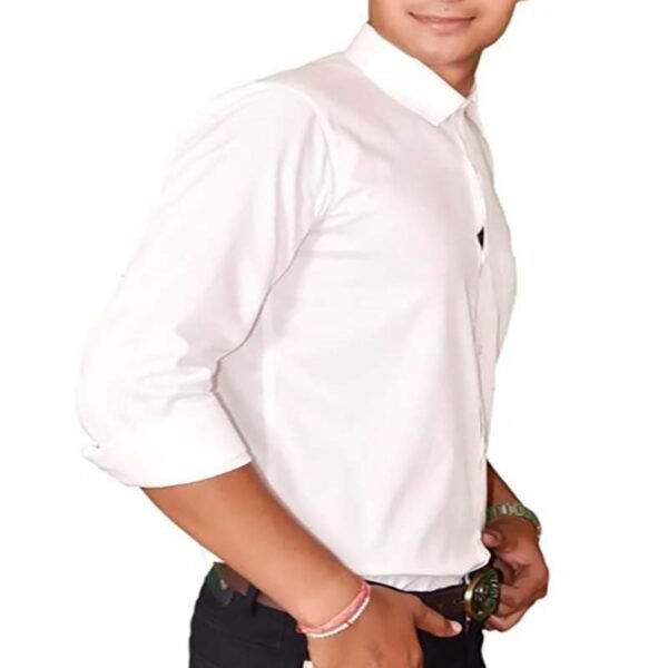 Baccote Men Slim Fit Solid Slim Collar Casual Shirt white