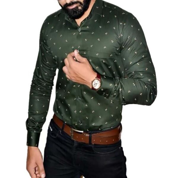 Baccote Men Regular Fit Floral Print Spread Collar Casual Shirt (Foster Green)