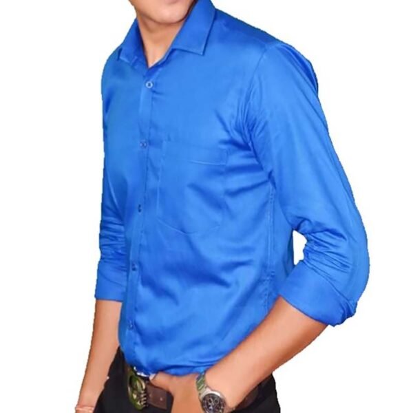 Baccote Men Pure Cotton Slim Fit Solid Slim Collar Casual Shirt (Blue)