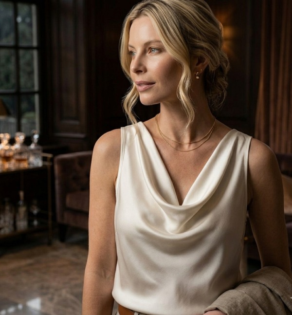 Graceful Cowl Neck Silk Satin Top